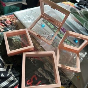 Jewelry Display Case Rings Box PE Film Suspension Portable Travel Storage 4 pcs